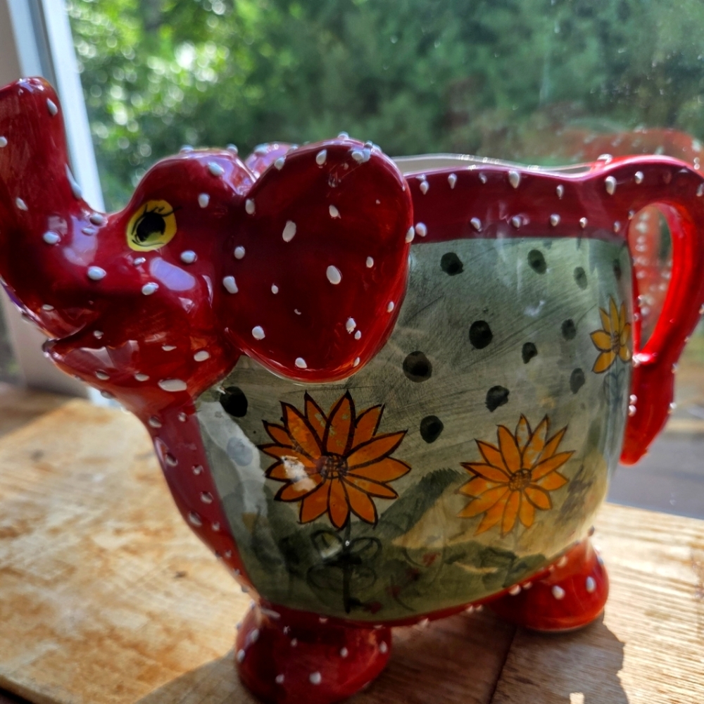 Charming Red Elephant Planter